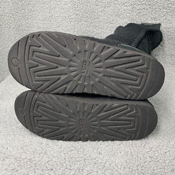 UGG Women's Classic Cardy Fold Over Two Button Tall Knit Boot-Black Suede, Sz 6 - Picture 11 of 16